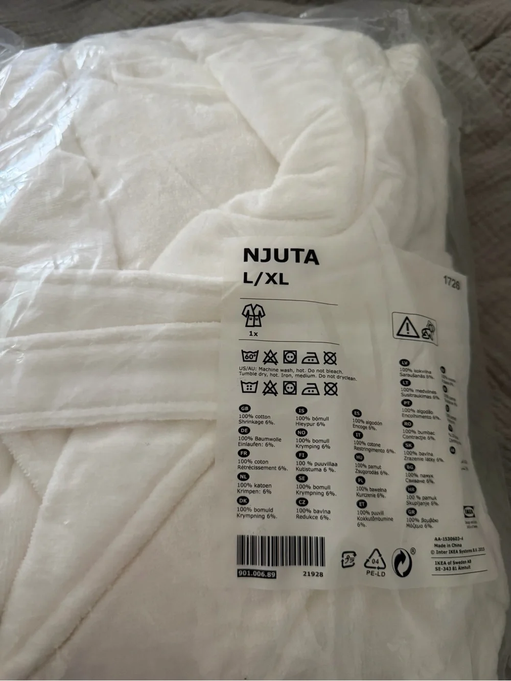 IKEA NJUTA Bathrobes Bundle - White Terry Cotton - Sizes S/M & L/XL - New